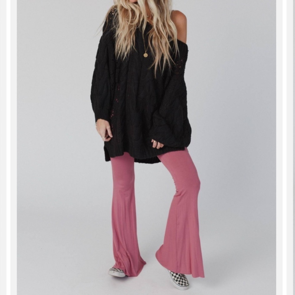 Three Bird Nest Pants Womens Small Cher Raw Edge Flare Boho 70s Hippie Pink